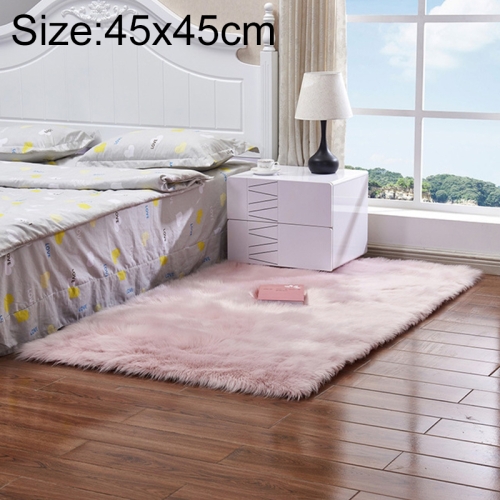 豪華長方形軟質人造羊毛羊皮蓬鬆地毯毛皮地毯，尺寸:45x45cm（粉色）