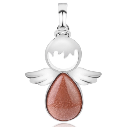 

Women Angel Wings Pendants Natural Crystal Stone Necklaces(Brown Sand)