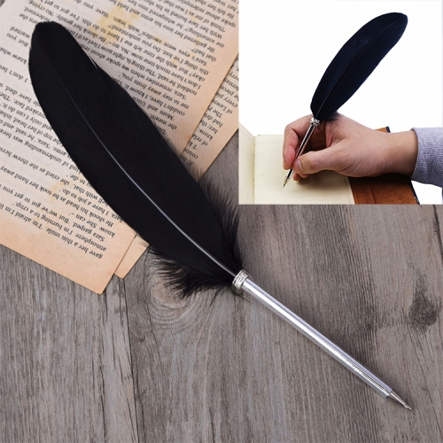 

3 PCS Ostrich Feather Quill Ballpoint Pen Wedding Gift Office School Signature Pen, Length:26cm(Black)