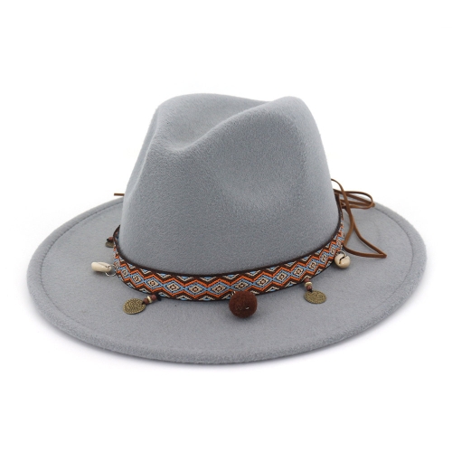 

Women Jazz Caps Bohemia Style Woolen Hats for Spring Summer Beach(Gray)