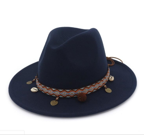 

Women Jazz Caps Bohemia Style Woolen Hats for Spring Summer Beach(Dark -blue)