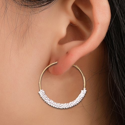Women Hoop Earrings Ethnic Vintage Bead Boho Earrings Statement Jewelry (white)