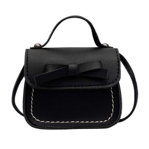 

Bowknot PU Leather Mini Baby Girls Casual Messenger Bag Coin Purse Children Small Clutch Bags Simple Shoulder Bag(Black)