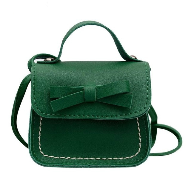 

Bowknot PU Leather Mini Baby Girls Casual Messenger Bag Coin Purse Children Small Clutch Bags Simple Shoulder Bag(Green)