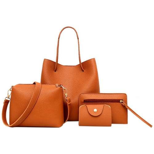 

4 in1 Women Leather Handbag+Crossbody Bag+Messenger Bag+Card Package Capacity Crossbody Bag(Brown)