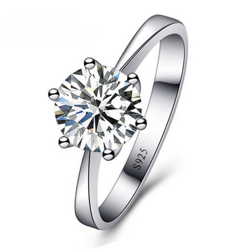 Anéis de dedo de noivado de casamento de cristal 925 de mulher em prata esterlina CZ Cristal Super Shinning Cubic Zirconia Fine Jewelry, Ring Size: 6