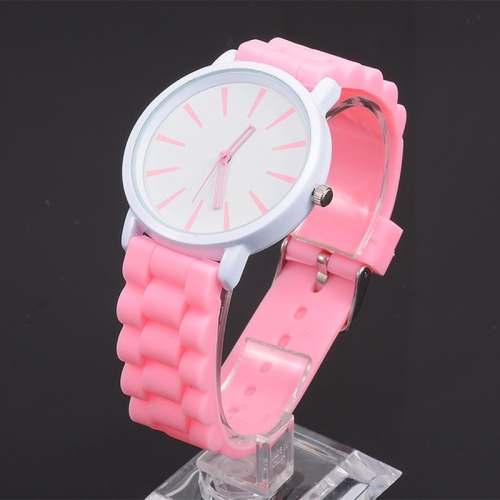 

Simple Style Round Dial Jelly Silicone Strap Quartz Watch(Pink)