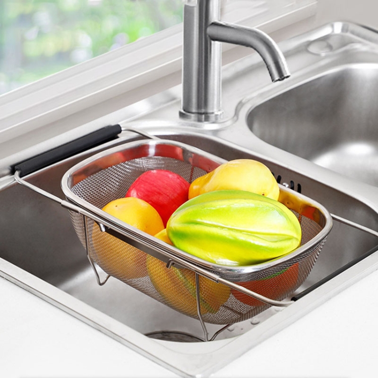 Stainless Steel Foldingf Filter Kitchen Tools Drainage Household  Retractable Vegetable Fruit Basket, Size:18x27x11cm