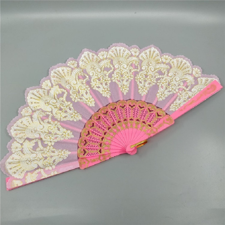 

Spain Style Plastic Folding Fan Peacock Lace Fan Ladies Dance Gilding Fan, Size:23x42cm(Pink)