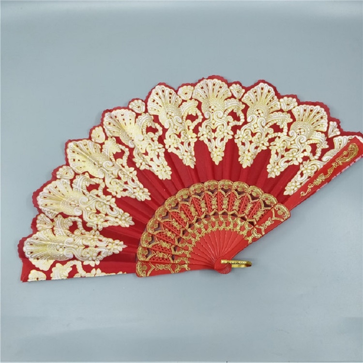 

Spain Style Plastic Folding Fan Peacock Lace Fan Ladies Dance Gilding Fan, Size:23x42cm(Red)