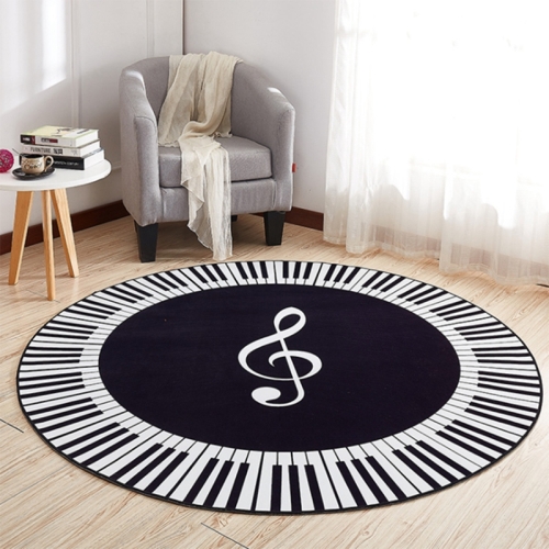 Símbolo musical Tecla de piano Alfombra redonda Alfombra de dormitorio para el hogar Alfombra de decoración del suelo, Diámetro: 80 cm (Piano redondo)