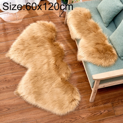 创意双心仿羊毛地毯沙发靠垫垫毛绒卧室客厅地毯，尺寸:60x120厘米（驼色）