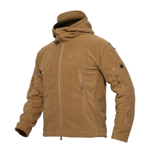 抓绒保暖男士保暖透气连帽外套，尺寸:XL（棕色）