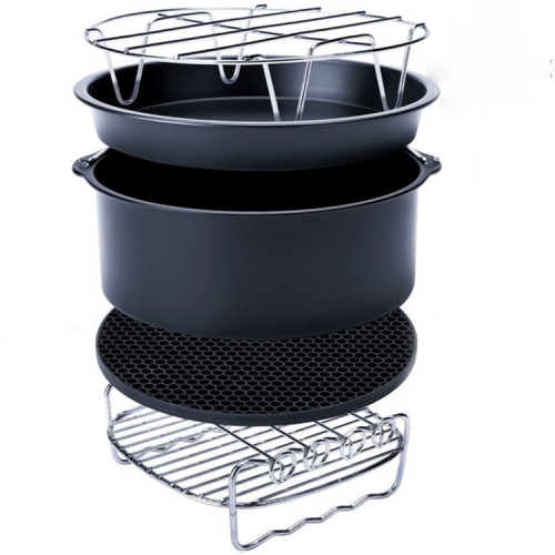 7 in 1 Air Fryer Accessories 7-piece Set for 3.5-5.8QT Type of Baking Basket  Double-layer Grill(Black)