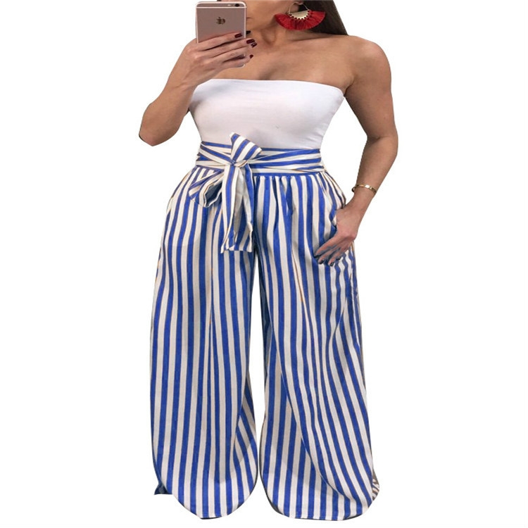 SUNSKY - Pantalones anchos atractivos Pantalones sueltos a rayas al aire  libre, Tamaño: XXL (Azul)