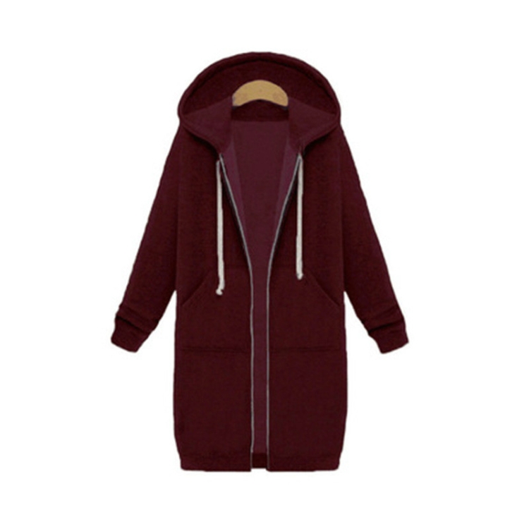 

Women Hooded Long Sleeved Sweater In The Long Coat, Size:XXL(Wine Red)