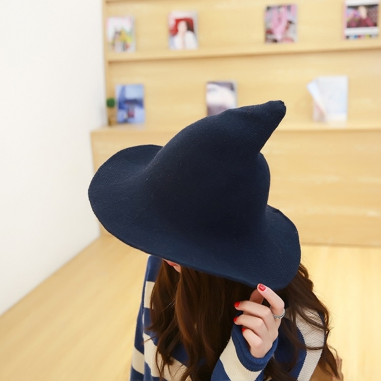 Halloween Personality Wizard Steeple Great Brim Wool Cap(Navy)