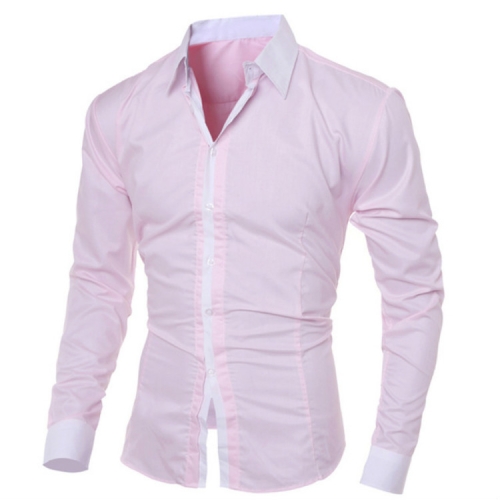 

Casual Business Men Dress Long Sleeve Cotton Stylish Social Shirts, Size:M(Pink)