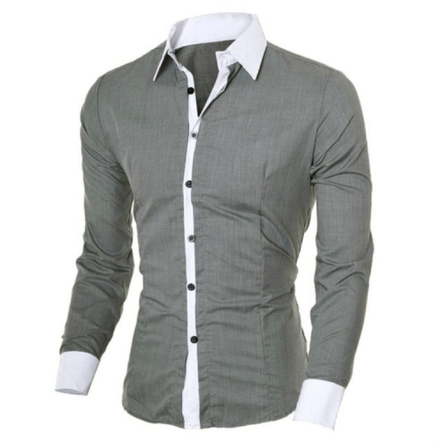 

Casual Business Men Dress Long Sleeve Cotton Stylish Social Shirts, Size:L(Gray)