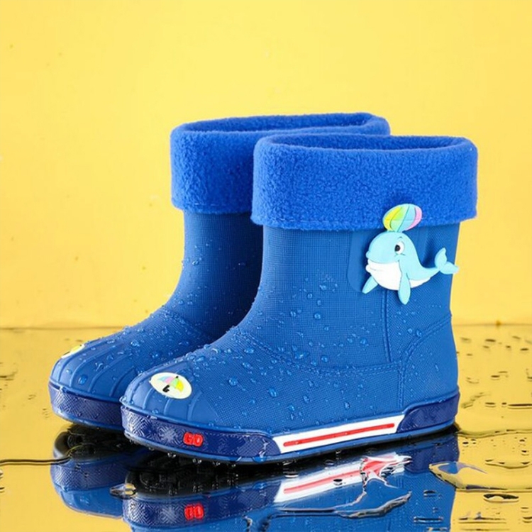 Children Non-Slip Plus Velvet Warm Cartoon Short Rain Boots, Size