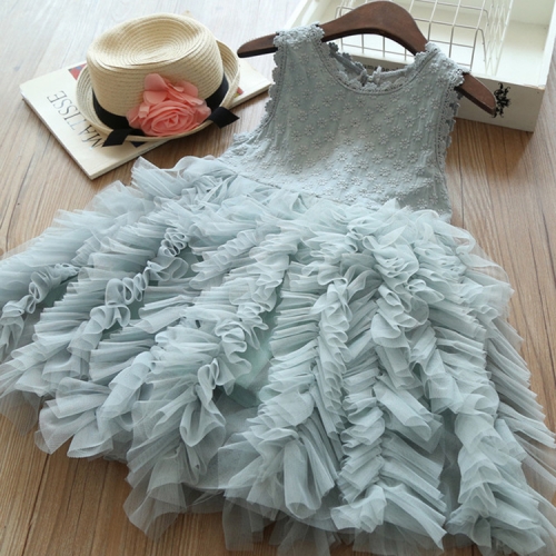 

Summer Girls Sleeveless Tutu Lace Dress, Kid Size:100cm(Grey)