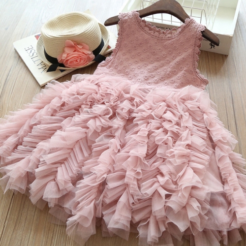 

Summer Girls Sleeveless Tutu Lace Dress, Kid Size:130cm(Pink)