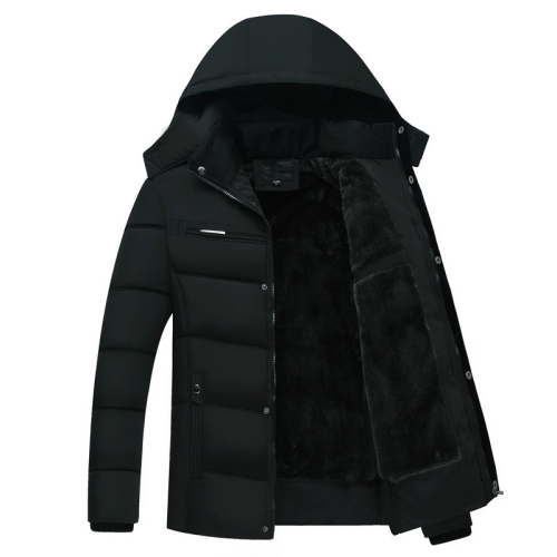 Men Winter Thick Fleece Down Jacket Hooded Coats Casual Thick Down Parka Male Slim Casual Cotton-Padded Coats, Size: XL(Black)