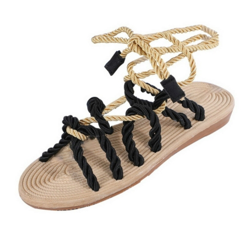 I Saw It First | Colourblock Rope Lace Up Faux Leather Flat Sandals | Blue  | House of Fraser