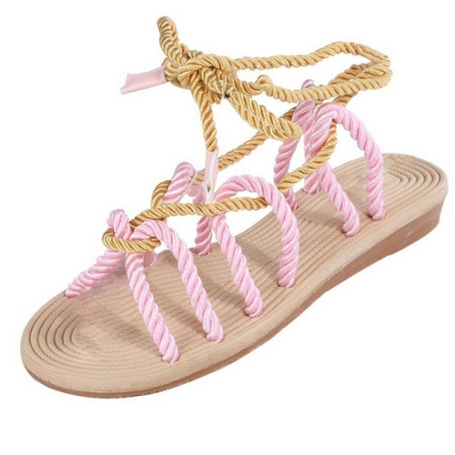 Amazon.com: Women Lace Up Sandals Fashion Hollow Roman Strap Large Size Hemp  Rope Flat Sandals : Clothing, Shoes & Jewelry