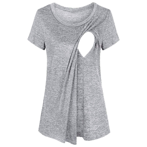 

Splicing Short-sleeved Round Neck Maternity Dress Breastfeeding, Size:L (Gray)