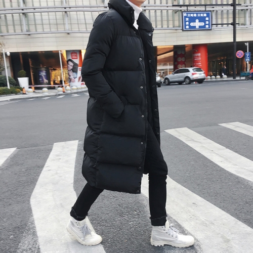 メンズロングダウンジャケットコート冬のパーカー厚手の暖かいスリムフィット男性オーバー、サイズ：XL（ブラック）
