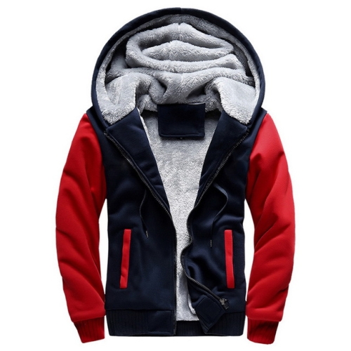 冬季大衣男子加絨保暖防風大衣大尺寸連帽夾克，尺寸:4XL（紅色）