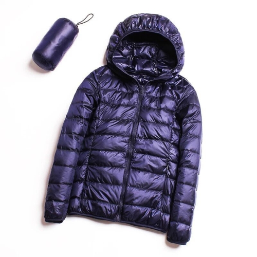 캐주얼 울트라 라이트 화이트 덕 다운 자켓 여성 가을 ​​겨울 따뜻한 코트 후드 파카, 크기 : m (네이비 블루)