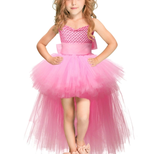 Vestido de fiesta con tutú de malla de encaje rosa para niñas, tamaño  infantil: 5-6 años （110-120cm）