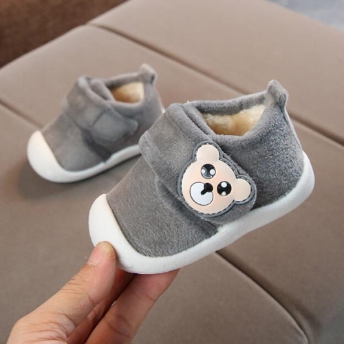Sapatos de algodão antideslizantes com fundo macio de veludo grosso de veludo coral quente e bebê, tamanho: 18 (cinza)