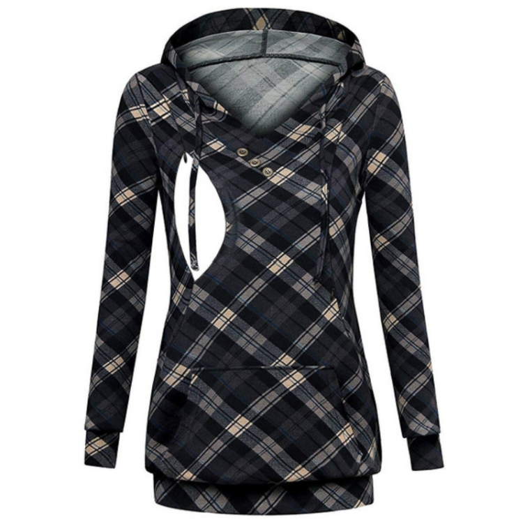 SUNSKY - Maternidad para mujer Sudaderas con capucha de enfermería Sudadera  Rayas Ropa para embarazadas Moda Lattice Sudaderas con capucha de manga  larga Tops para amamantar, tamaño: XXXL (celosía gris)