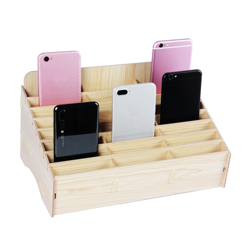 

White Oak 24 Grid Wooden Conference Classroom Mobile Phone Organizer Desktop Storage Box