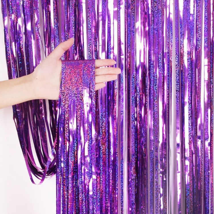 

2 PCS Laser Rain Tinsel Foil Curtain Birthday Party Decoration Tassel Wall,Size:1x1m(Purple)
