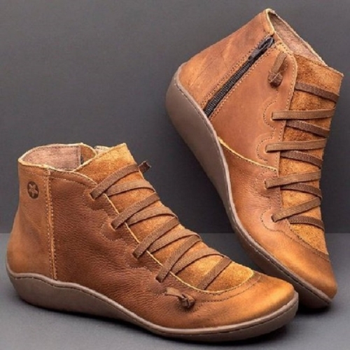 Сапоги из искусственной кожи на шнуровке, женские ботинки на плоскойподошве в стиле ретро, \u200b\u200b