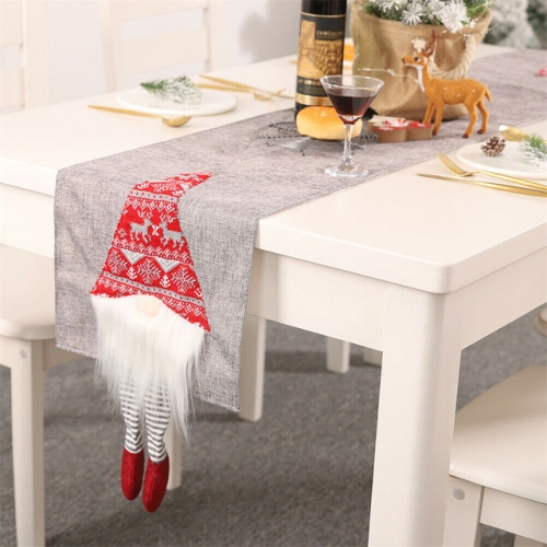 

Christmas Tablecloth Santa Claus Table Runner Hotel Banquet Table Flag for Festival Decoration(Gray)