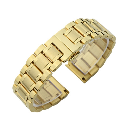 

22mm Steel Bracelet Butterfly Buckle Five Beads Unisex Stainless Steel Solid Watch Strap, Color:Gold