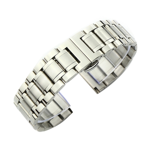 

22mm Steel Bracelet Butterfly Buckle Five Beads Unisex Stainless Steel Solid Watch Strap, Color:Silver