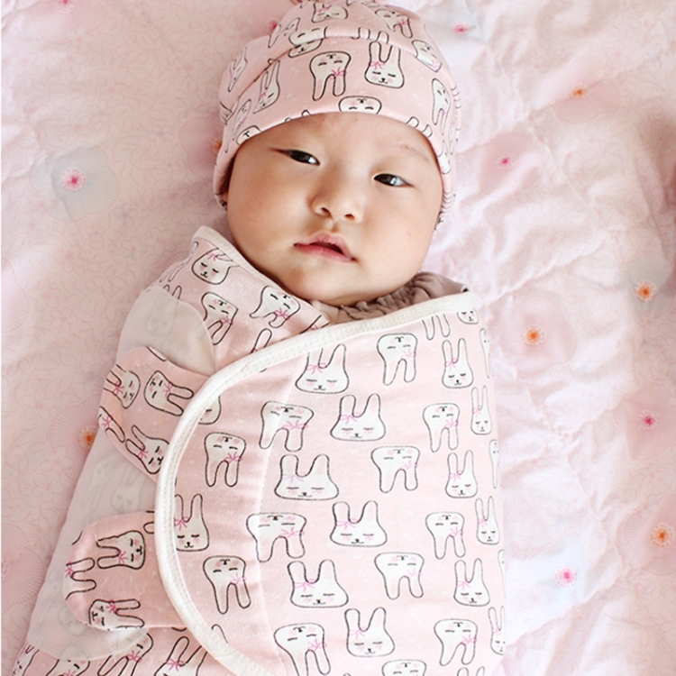 Spring Summer Cotton Baby Infant Bags Towels Sleeping Bags Knitted Cloth Cap Set, Size:S (50x70 CM)(Pink Rabbit)