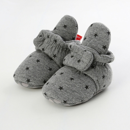 0-1 Jahre alte Strick- und Herbststrick-Babyschuhe Warme Baumwollschuhe für Kleinkinder, Größe: Innenlänge 12 cm (graue Sterne)