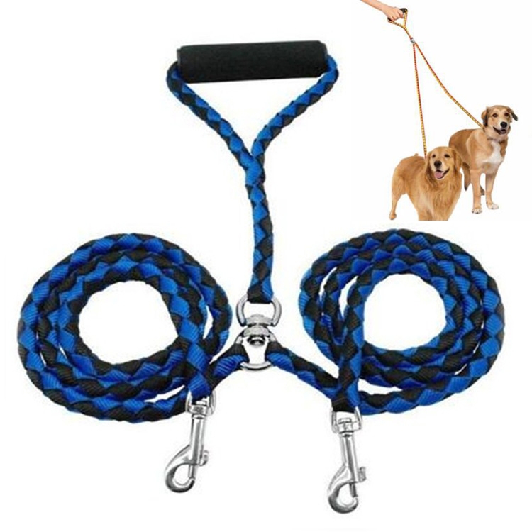

Double Dog Leashes Anti-winding Pet Traction Rope, Size:1.4m(Blue Black)