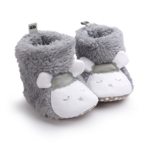 寶寶棉鞋0-1歲冬季加絨嬰兒軟底保暖防滑學步鞋，尺碼:內長11cm（灰色）