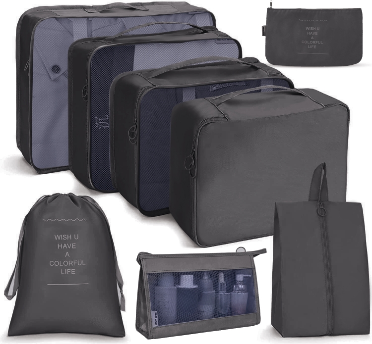 

8 In 1 Cosmetic Bag Travel Storage Bag Set Folding Storage Bag( Black)