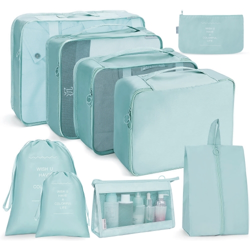 

9 In 1 Cosmetic Bag Travel Storage Bag Set Folding Storage Bag( Lake Blue)