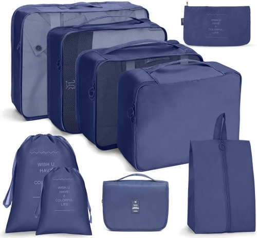 

9 In 1 Toiletry Bag Travel Storage Bag Set Folding Storage Bag(Navy Blue)