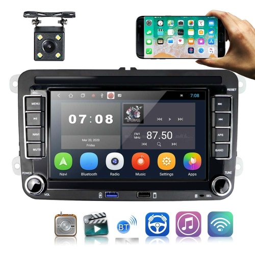 

For Volkswagen Q3300KT 7-inch 1+16G Car Multimedia Player Navigation Bluetooth Reversing Integrated Machine Android 10.0, Style:Standard+4Lights Camera
